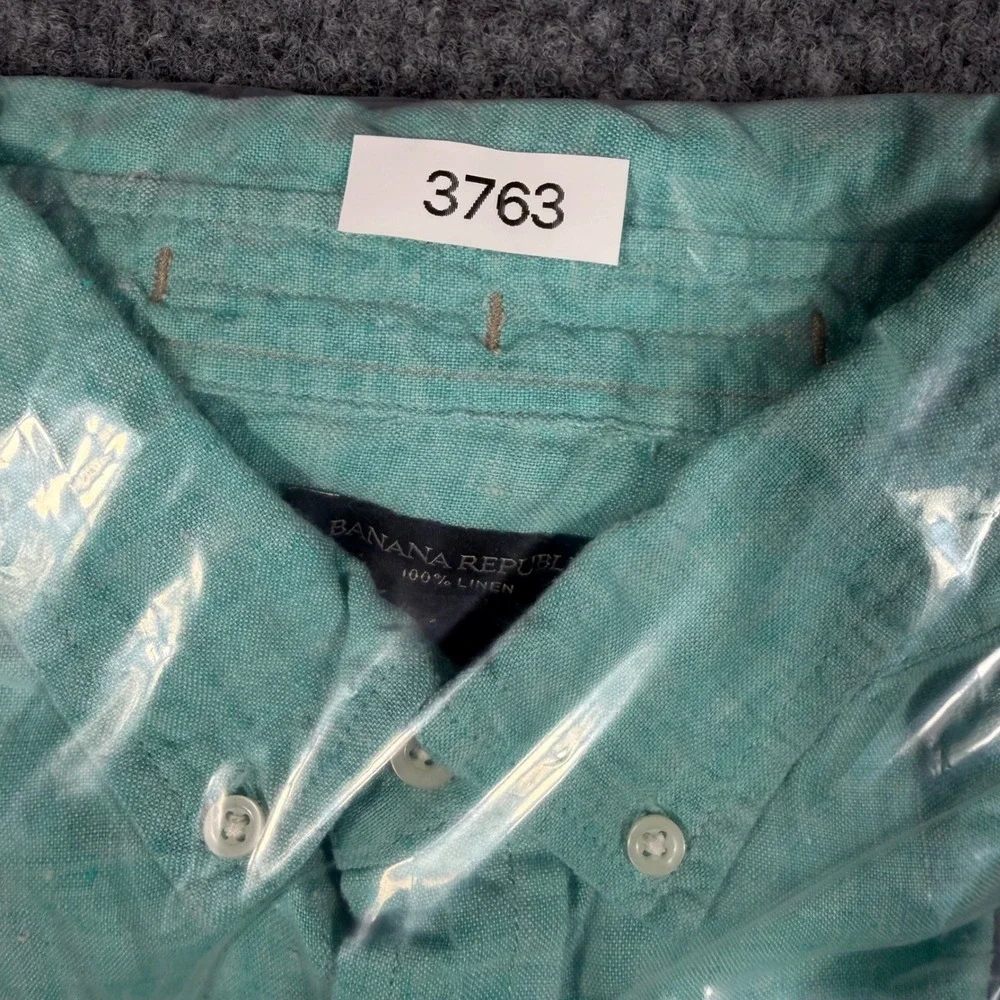 Banana Republic SS Linen Shirt Mens XL Teal Aqua 100% Linen Coastal EUC